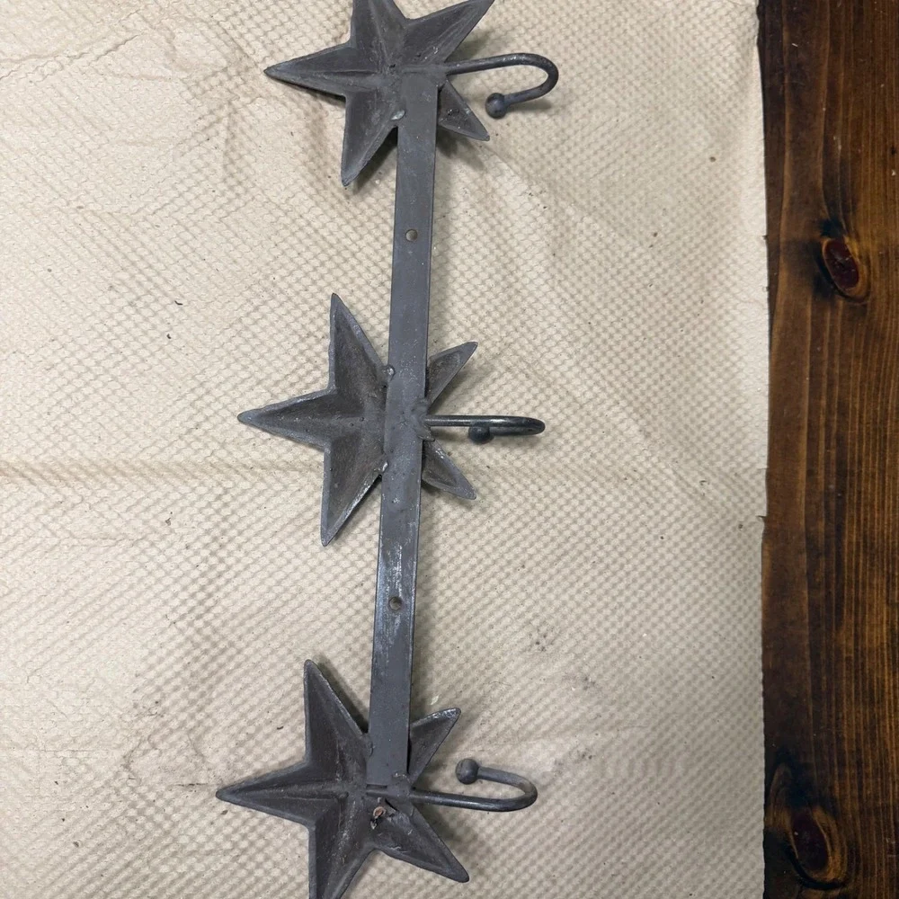 Rustic Cast Iron Texas Star Wall Hook‎ Rack 3 Hook Coat Hat Key Rack 18 inch
